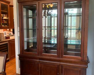 #4 Bassett China Cabinet - 2 pc. w/3 drawers, 3 wood doors & 2 glass Doors - w/beveled Glass Doors & Lighted - 65x18x30-84 $325.00