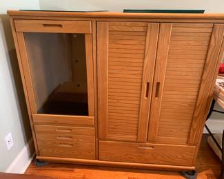 #12 Thomasville Entr. Center w/1 drawer & 3 wooden doors and 1 glass door (has 3 glass shelves) - 54x21x51 $175.00