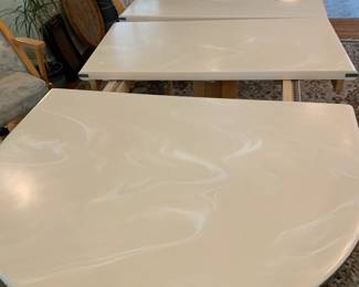 #45 Whitaker Furn. Co Wood Table w/Corian Top w/Leaf stored inside w/4 Rolling Chairs - 54x36-54x29 $175.00
