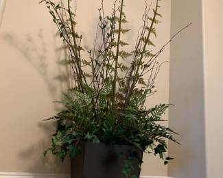 #47 lightweight Metal Planter w/Fake Plant - 50" Tall $40.00