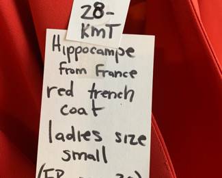 #52 Hippocampe From France - Red Trench Coat - Size Small $28.00