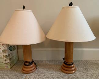 #63 Wood Base Lamps w/cream Shade - 28" Tall - sold as a set $100.00