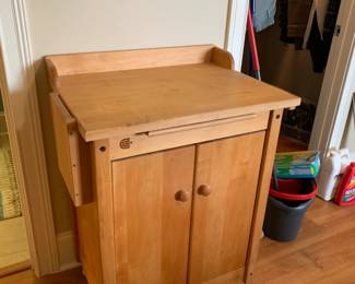 #89 Wood Rolling Cart w/2 doors & Pull-out Tray & Side Towel Rack w/side Knife Holder 31x20x37 (as is scuff Mark on Top) $125.00