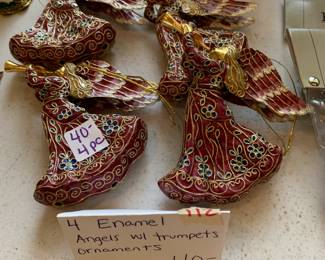 #112 4 enameled angels w/ trumpet - set of 4 $40.00