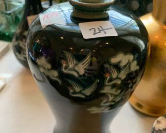 #109 Dark Teal Vase w/Cranes - 8" Tall $24.00