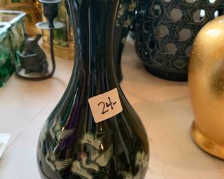 #110 Teal Vase w/cranes - 8" Tall $24.00