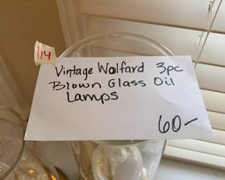 #114 Vtg. Wolford Blown Glass Lamps - set of 3 - 13" down to 7" $60.00