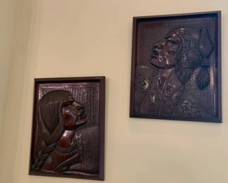 #126 Pair of Vtg. Wood Carved Native Indian Wall Plaque's - sold as a pair $40.00