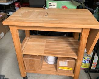 #155 Wood Potting Bench - 36-48x21x46 w/Drop side & Shelf w/cut-out hole $75.00