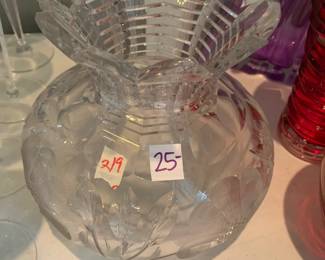 #219 Heavy Crystal Flower Etched Bud Vase $25.00