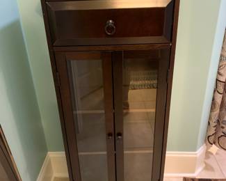 #245 Bathroom Dark Wood Look Cabinet w/2 Glass Doors 1 Drawer & 2 shelves - 20x11x44 $75.00