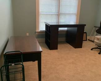 #237 Green Painted Desk w/Wood Top and Glass Protect - 36x24x30 - You Move Upstairs $75.00
#238 3 pc 9 Cubie Sides w/Work Top w/2 pc glass protect top - 55x38x38 You Move - Upstairs $185.00