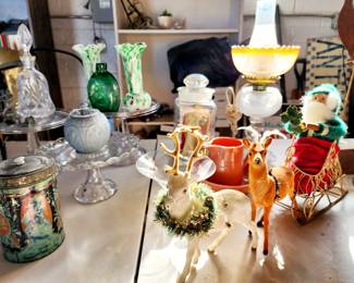 Antique Kerosene Lamp, Glassware, Christmas