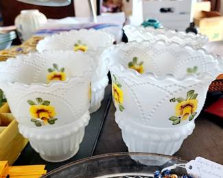 Vintage set 4 Glass Hand Painted Shades