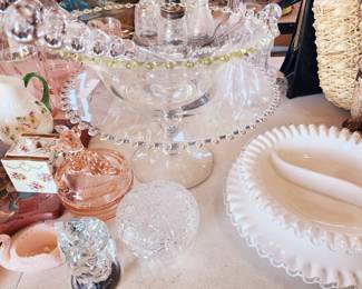 Candlewick Salad Bowl, Candlewick Cake Stand, Fenton Silvercrest Set