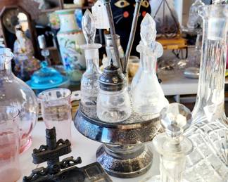 Antique Cruet Castor Set, Queen Miniature Iron Stove