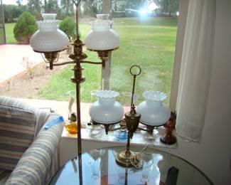 Vintage Milk Glass Desk Lamp & Floor Lamp