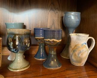 Stoneware glasses, pitcher