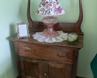 Antique dresser and electrified oil lamp