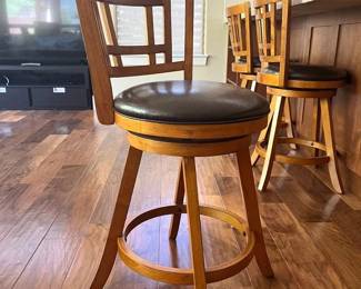 3 Swivel Wood Bar Stools