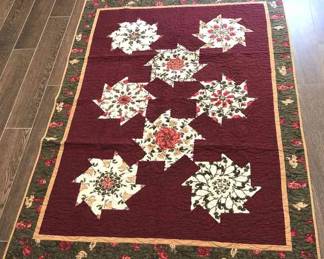 Handmade Pinwheel Quilt Maroon  Green
