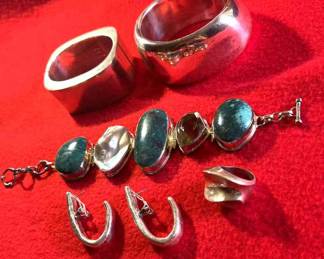 Sterling Silver Set 2  Bangles, Bracelet, Earrings, Ring