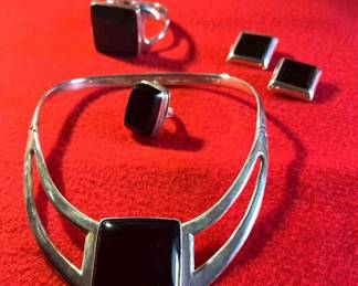 Sterling Silver Set 1  Collar Necklace, Bracelet, Earrings,  Ring