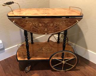 Vintage Lacquered Rolling Bar Cart