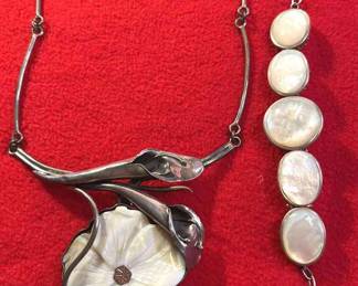 Beautiful Sterling Silver Necklace With Lily Sterling Silver Bracelet