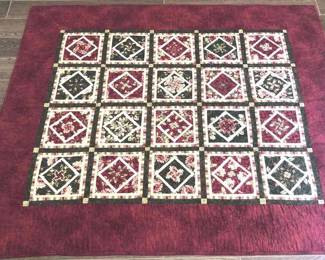 Handmade Quilt Maroon, Green, Cream