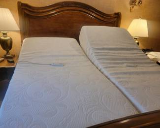 2 TWIN SIZE ADJUSTABLE ELECTRIC BED BASES WITH TEMPURPEDIC MATTRESS.
