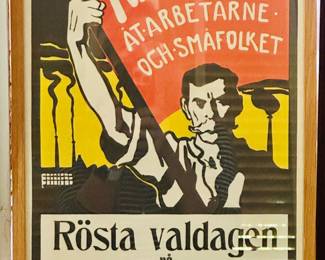 Vintage framed Swedish labor poster