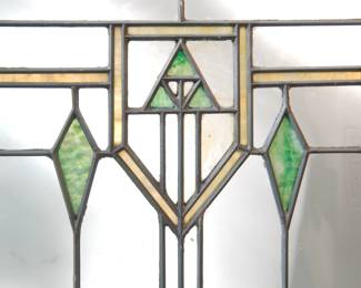 Detail of the glass of Arts & Crafts, Prairie School, stained glass window