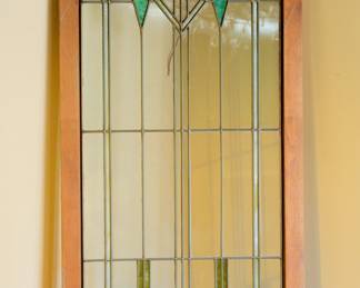 Detail of one of the Arts & Crafts, Prairie School,  stained glass window