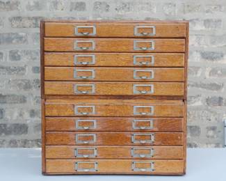 Beautiful vintage wooden 10-drawer flat file cabinet