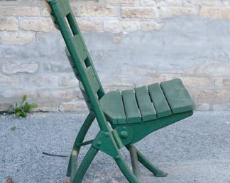 Side view of green Wrigley Field Cubs Park Grand Stand seat, from 1978