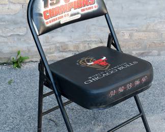 3/4 view of 1998 Chicago Bulls World Champions court-side chair