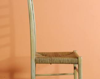 Side view of GORGEOUS Italian 6-rung ladder-back dining chair with a woven seat, made in Italy