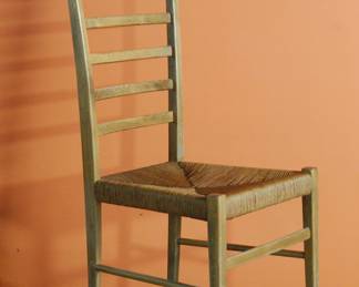 3/4 view of GORGEOUS Italian 6-rung ladder-back dining chair with a woven seat, made in Italy
