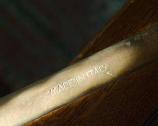 Made in Italy detail of GORGEOUS Italian 6-rung ladder-back dining chair with a woven seat, made in Italy