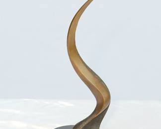 Side view of abstract Mid-Century Modern sculpture by Tom Bennett, signed bronze and marble, signed 1978, 16/100