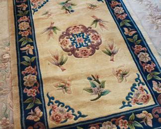 Carson Pirie Scott floral design cream, blue, pink, and green rug