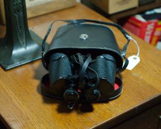 Detail of Selsi binoculars and case