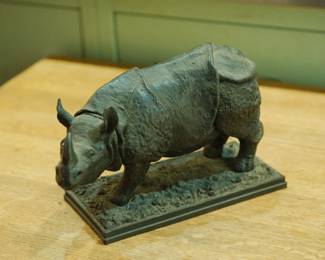 Bronze Rhinoceros sculpture with Minerva Fine Arts, London, England label on the bottom