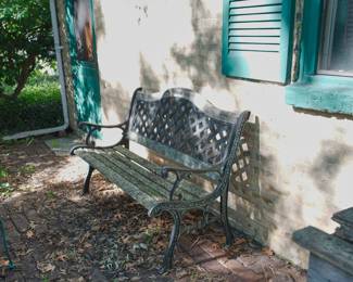 Wrought iron and wood garden bench