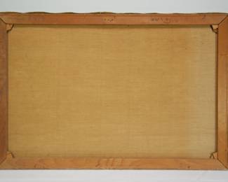 View of back of Paul Kujal (1888 - 1965), oil on canvas, signed lower left. Landscape oil painting of trees with leaves changing color for the autumn.