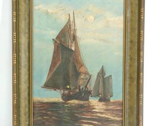 Signed G.R. Funke, 1918, signed and dated lower left. Oil painting of two schooners with full sails.
