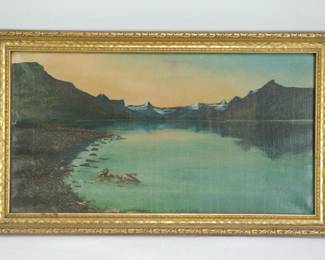 Titled St. Mary Lake, and signed and dated Hazel H. '21 in the lower right, oil painting on canvas of St. Mary Lake in Glacier National Park