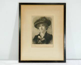 Framed print of a portrait of a 19th century lady, dated 1890 by artist Frederick Dielman.