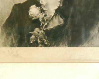 Bottom of print detail of framed print of a portrait of a 19th century lady, dated 1890 by artist Frederick Dielman